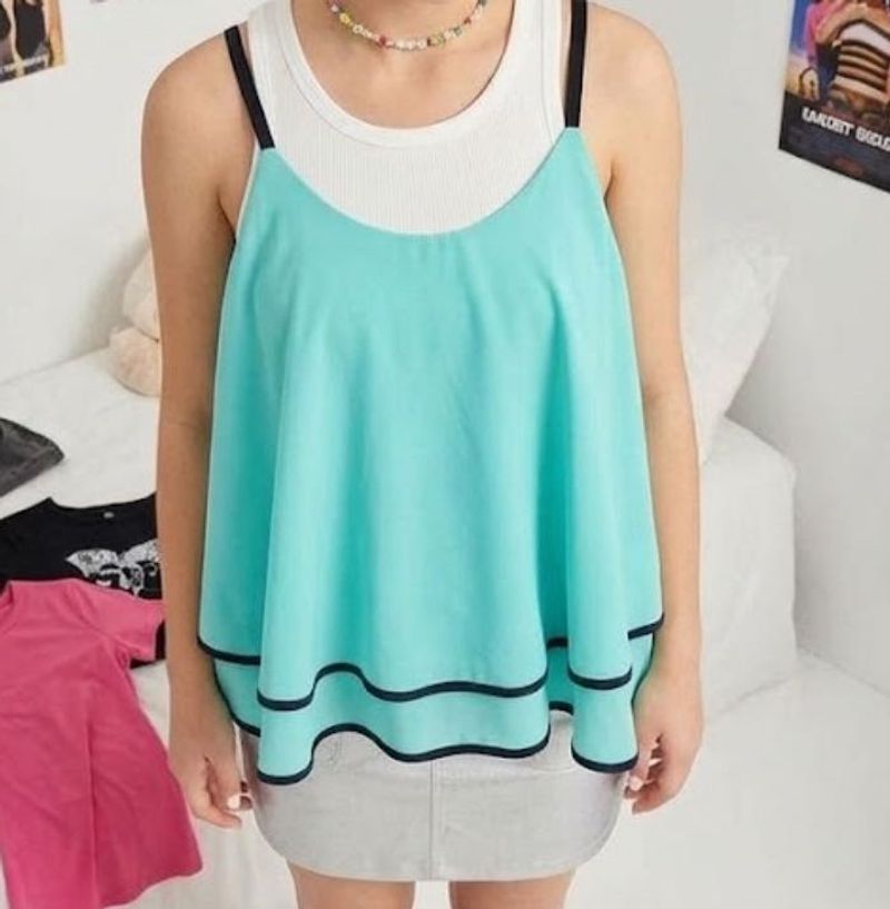 Aqua Blue Tiered Spaghetti Strap Top