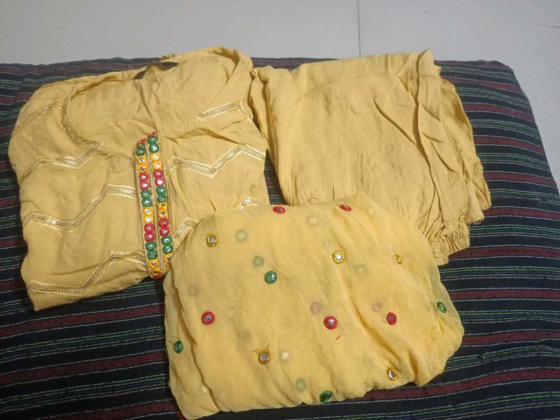 Yellow Embroidered Kurta Set with Dupatta