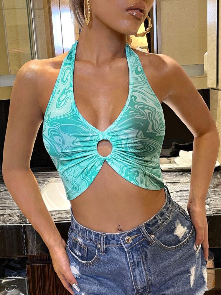 Teal Swirl Halter Bikini Top