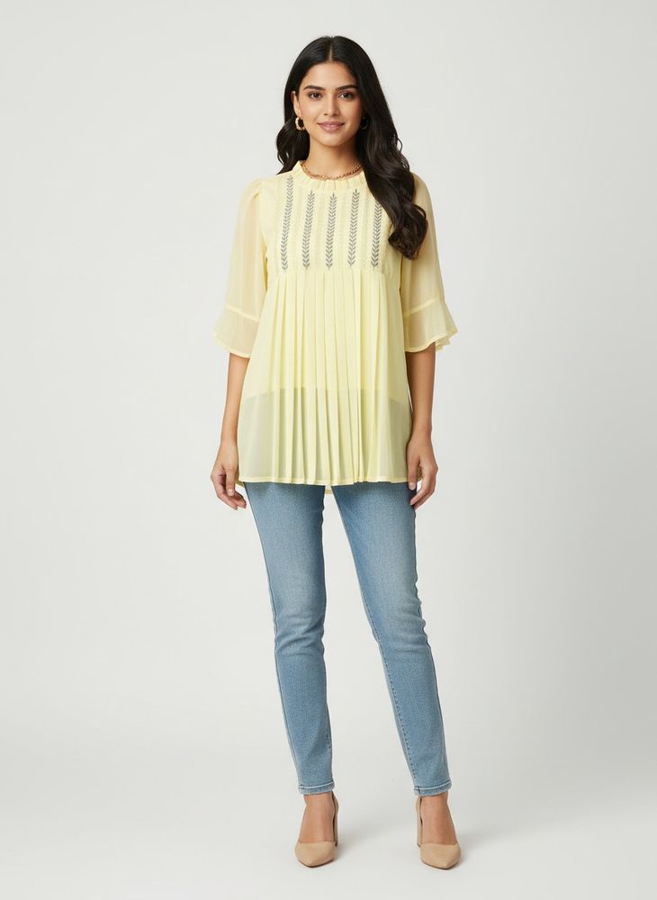 Elegant Pleated Yellow Top