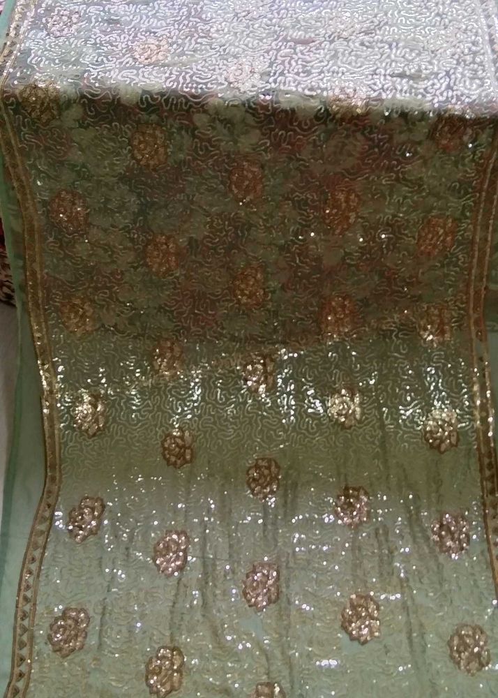 Mint Green &amp; Gold Embellished Dupatta