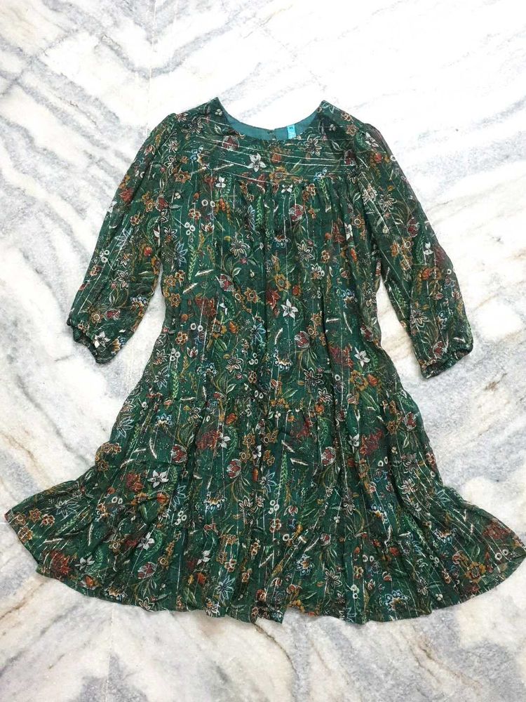 Floral Print Green Dress