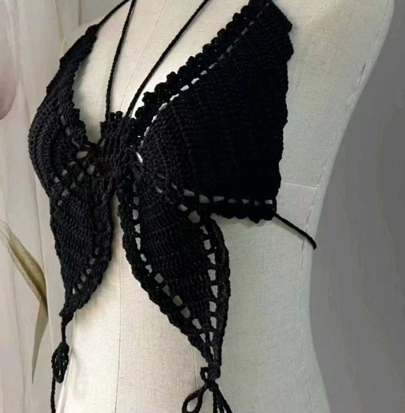 Black Crochet Butterfly Bralette Top
