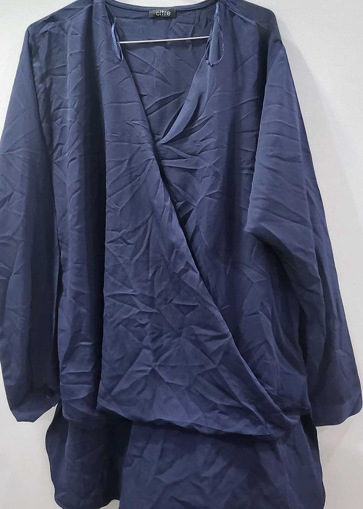 Elegant Navy Blue Wrap Top