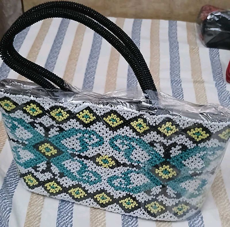 Exquisite Beaded Handbag with Geometric Pattern
