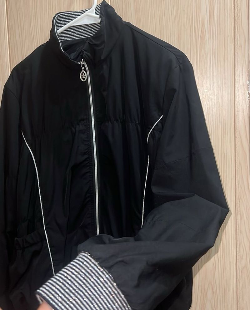 Korean Black Jacket with Striped Detail