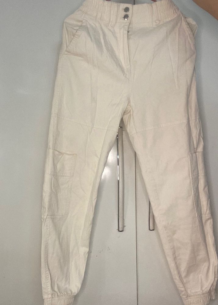 Cream Cargo Jogger Pants