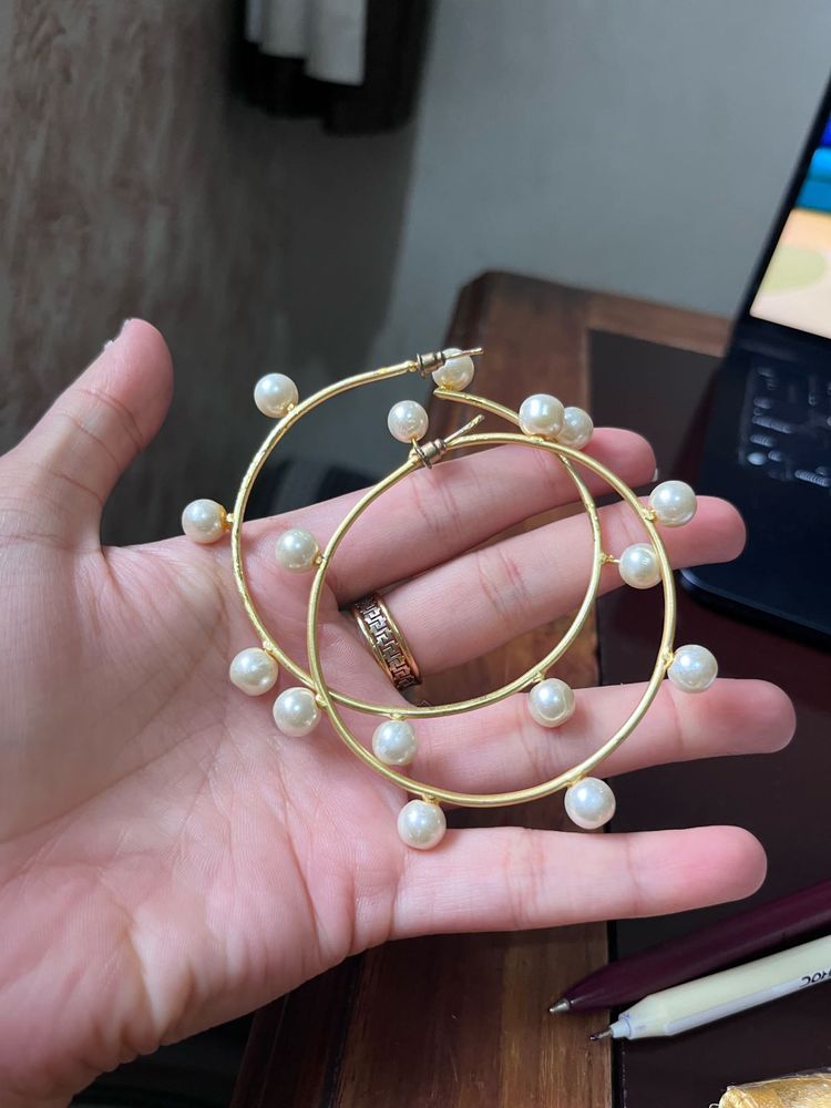 Gold Hoop Earrings with Pearls