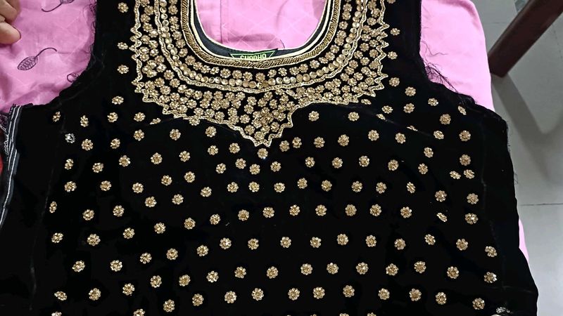 Embellished Black Velvet Blouse
