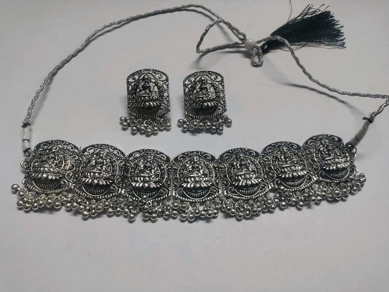 Oxidised Temple Design Necklace Set