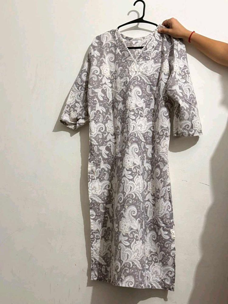 Grey Paisley Print Kurta