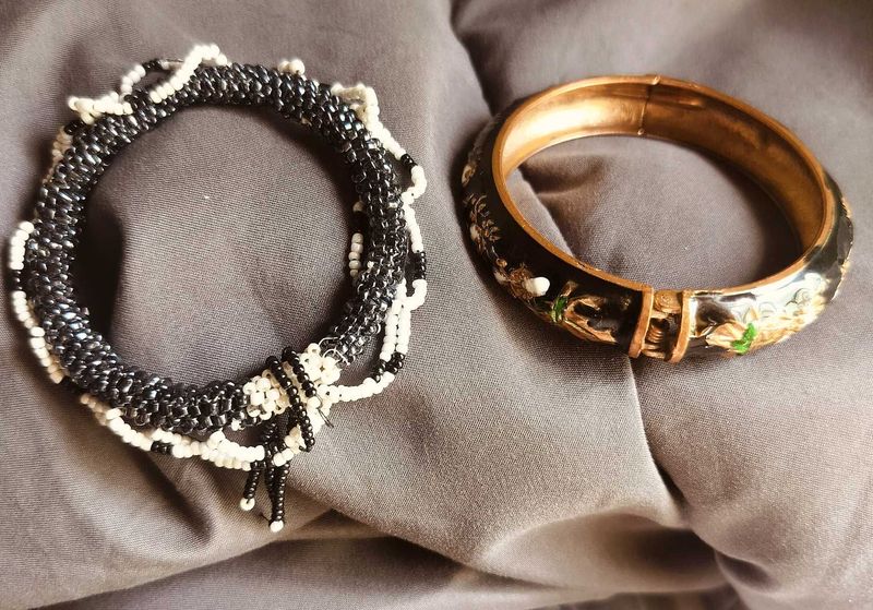 Boho Beaded Bracelet &amp; Vintage Enamel Bangle