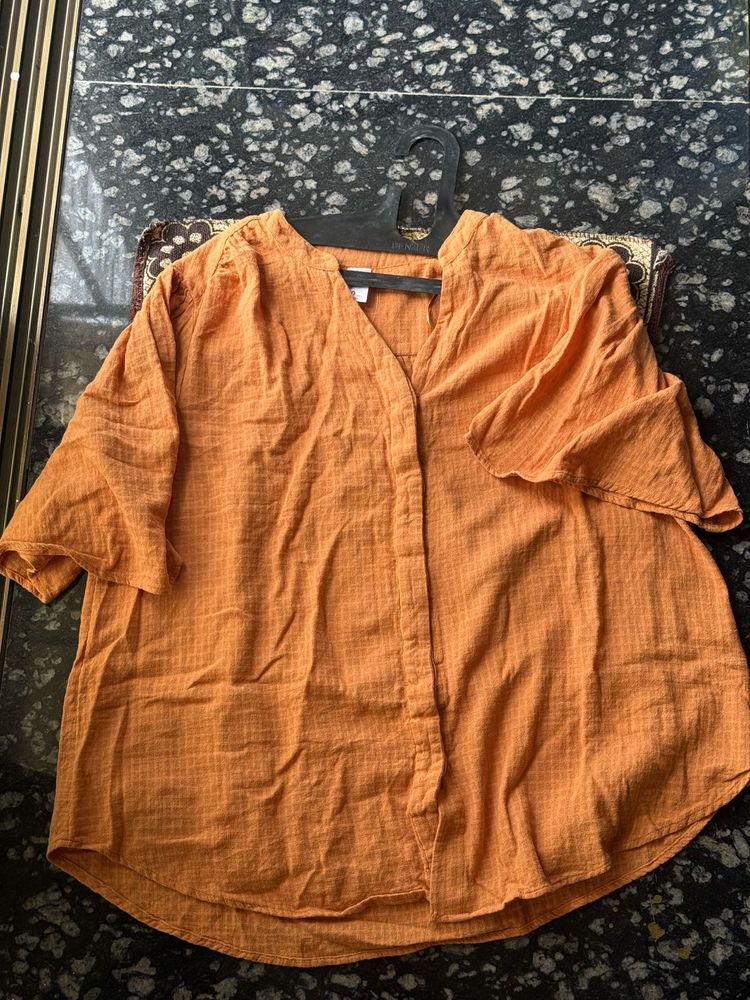 Sunset Breeze – Oversized Cotton Shirt ☀️🧡