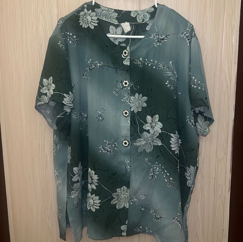 Green Floral Print Blouse