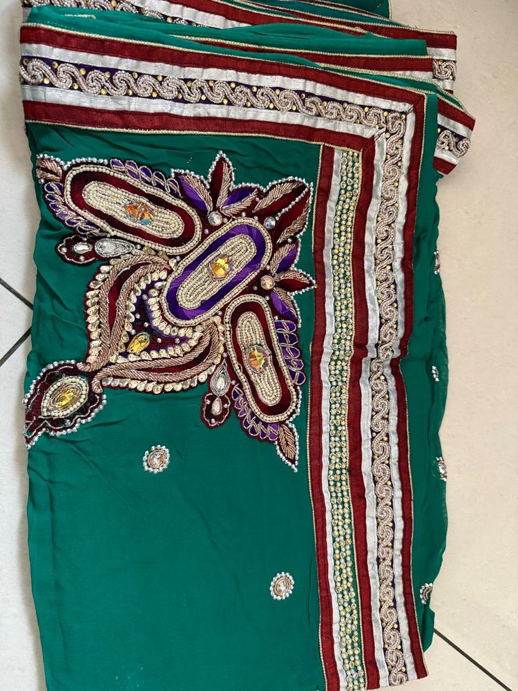 Embellished Green Saree