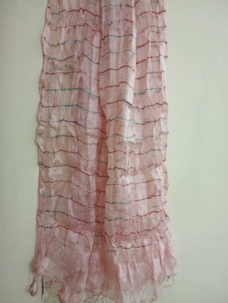 Light Pink Dupatta with Colorful Stripes