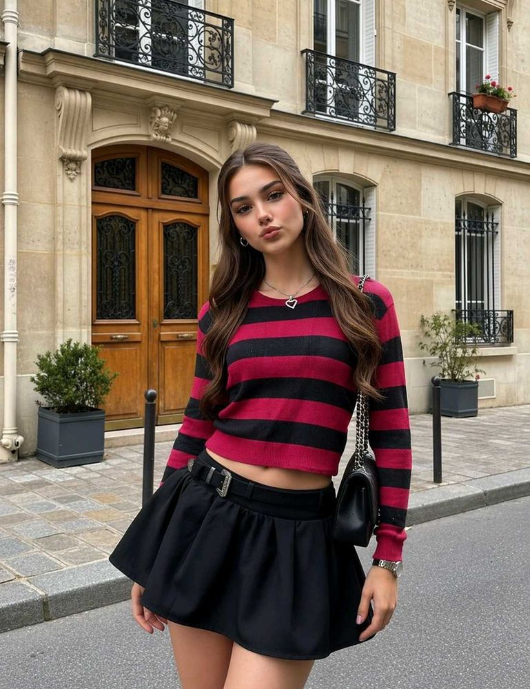 Grunge Striped Long Sleeve Crop Top