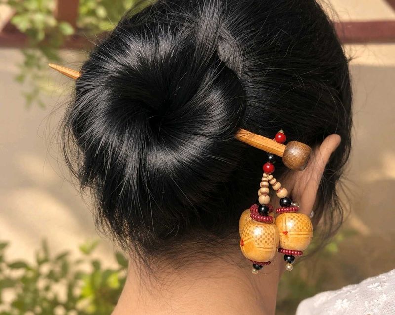 Pack of Two Handcrafted Wooden Hair Sticks