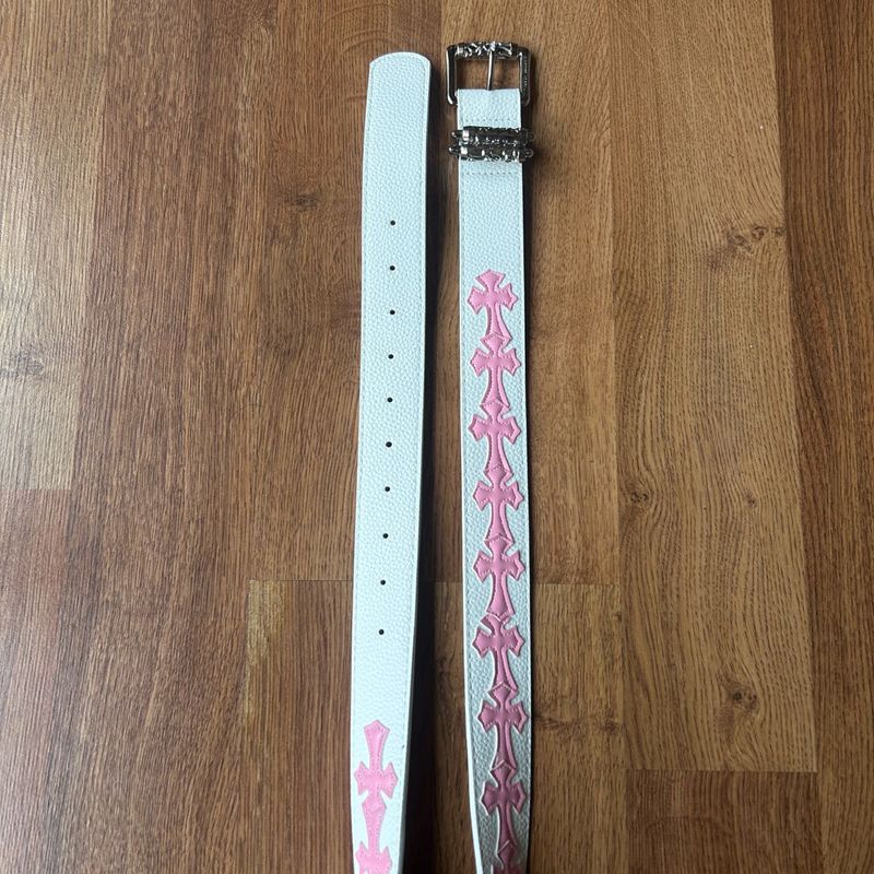 chrome heart style White &amp; Pink Cross Belt