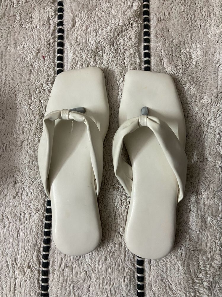 White Flat Slippers