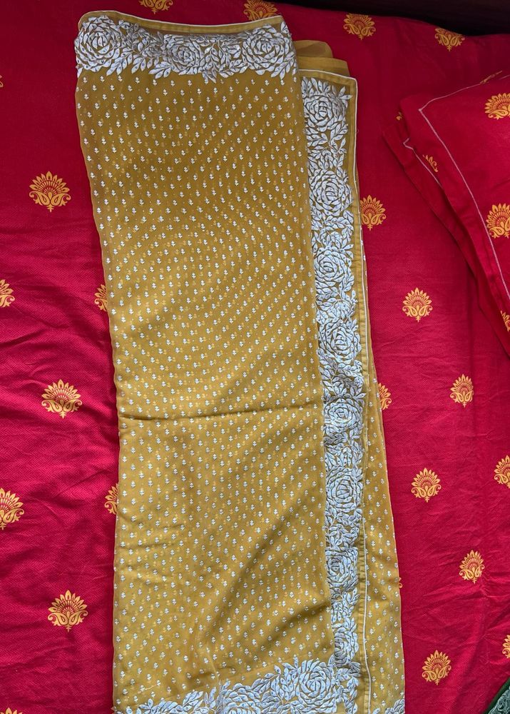 Embroidered Mustard Yellow Saree