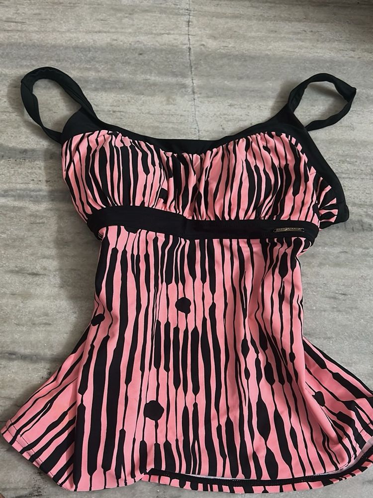 Pink &amp; Black Striped Bikini Top