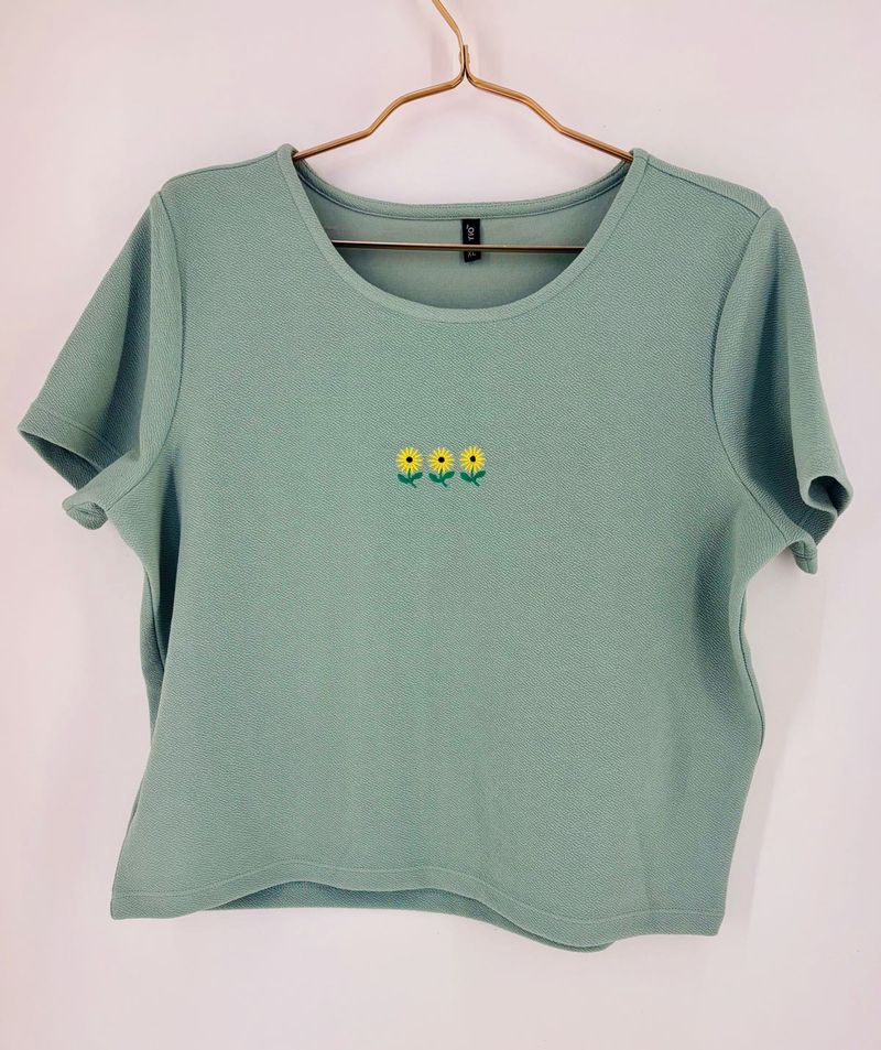 Cute Embroidered Sunflower T-Shirt