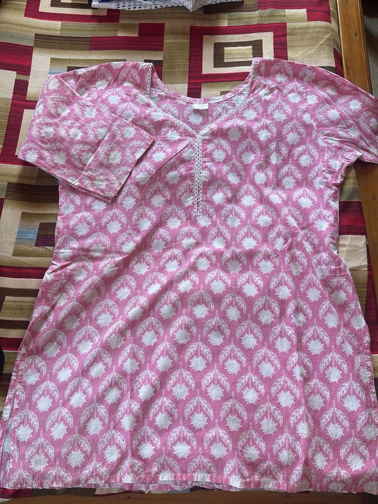 Pink Block Print Kurta