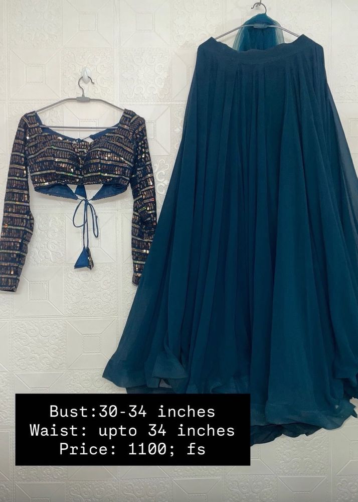 Stunning Teal Sequin Blouse &amp; Skirt Set