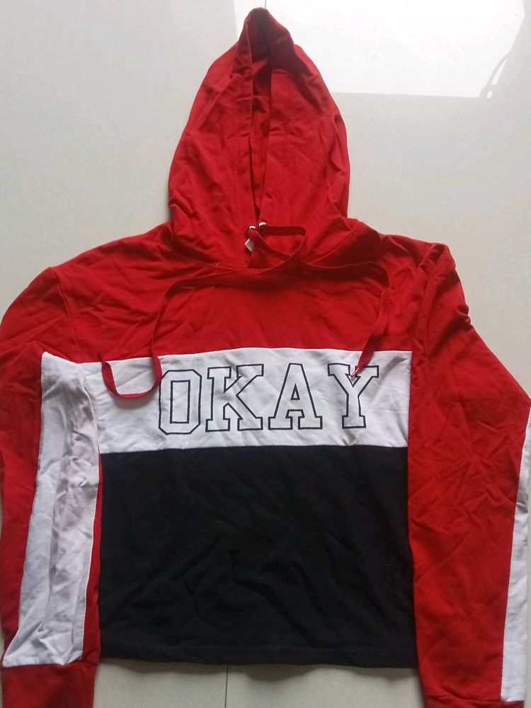 Colorblock Hoodie with "Okay" Print
