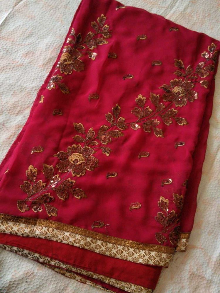 Elegant Embroidered Red Saree