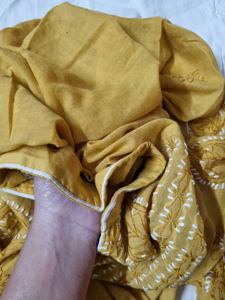 Mustard Yellow Embroidered Kurti