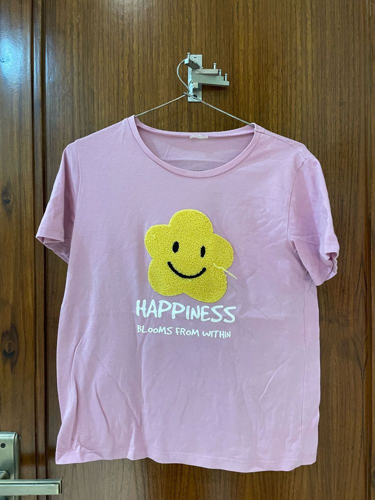Cute Pink "Happiness" Graphic T-Shirt