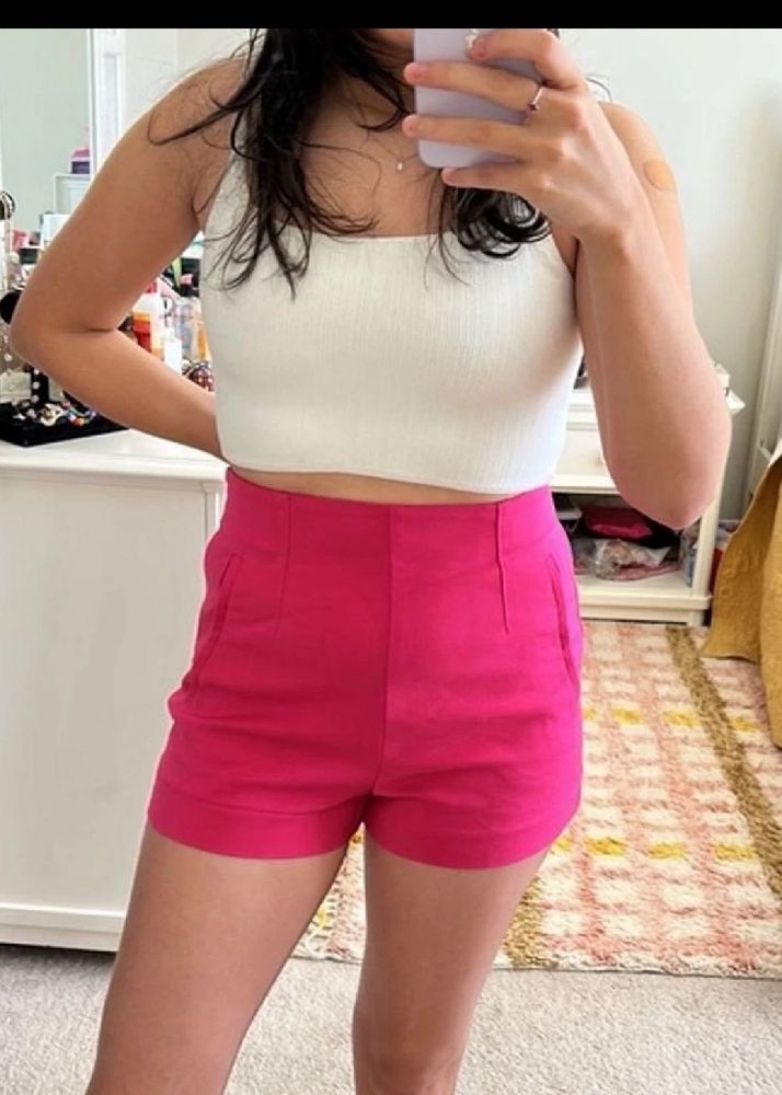 Hot Pink High-Waisted Shorts