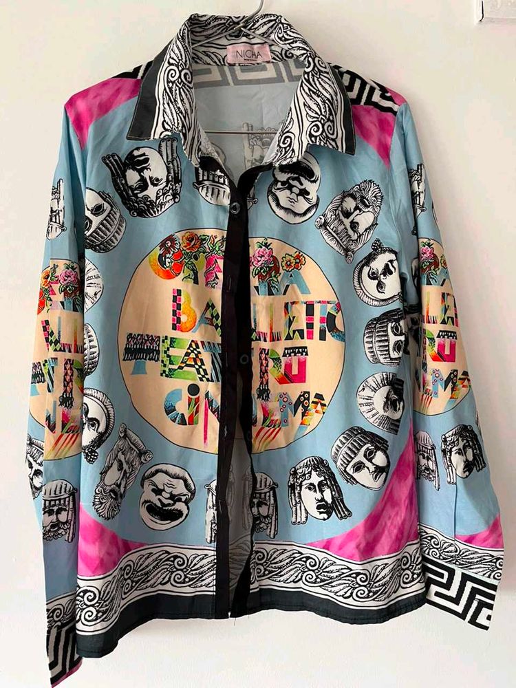 Unique Graphic Print Button-Up Shirt