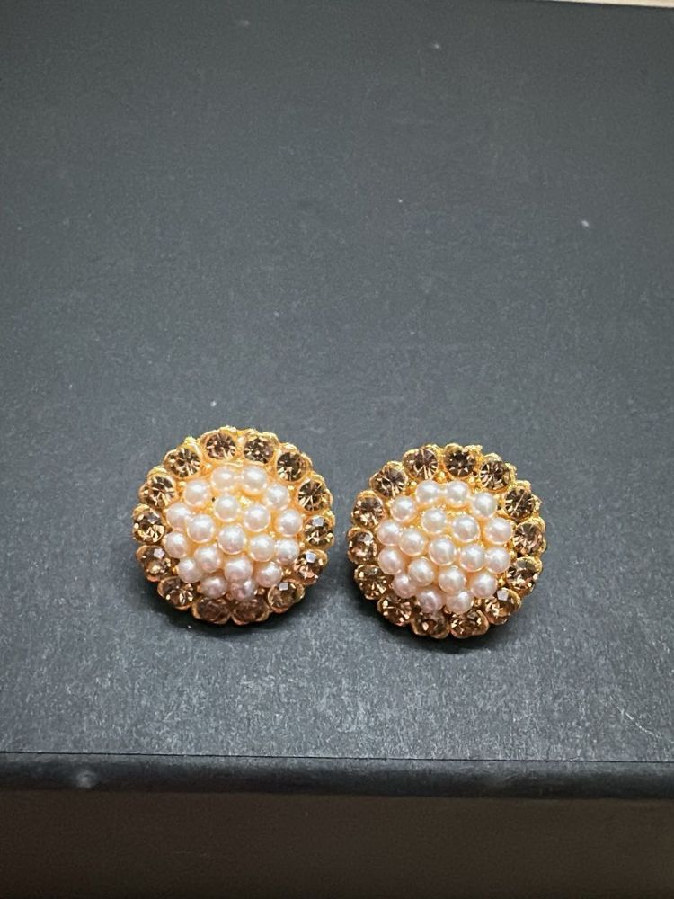 Pearl &amp; Stone Stud Earrings