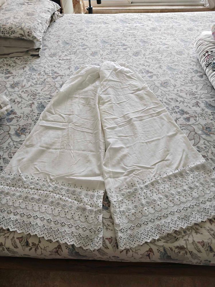 Elegant White Palazzos with Lace Detail