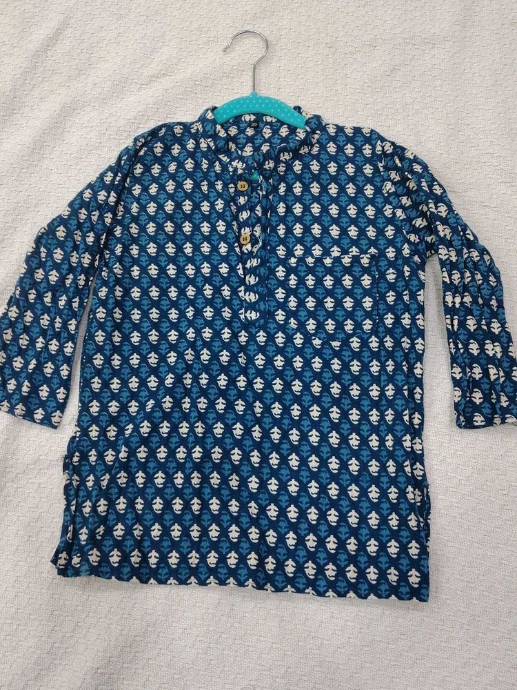 Blue Block Print Kurta