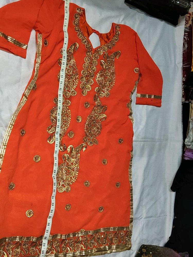 Orange Kurta with Gold Embellishments