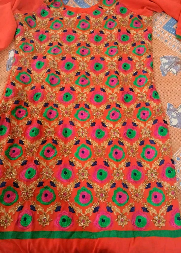 Embroidered Orange Kurta