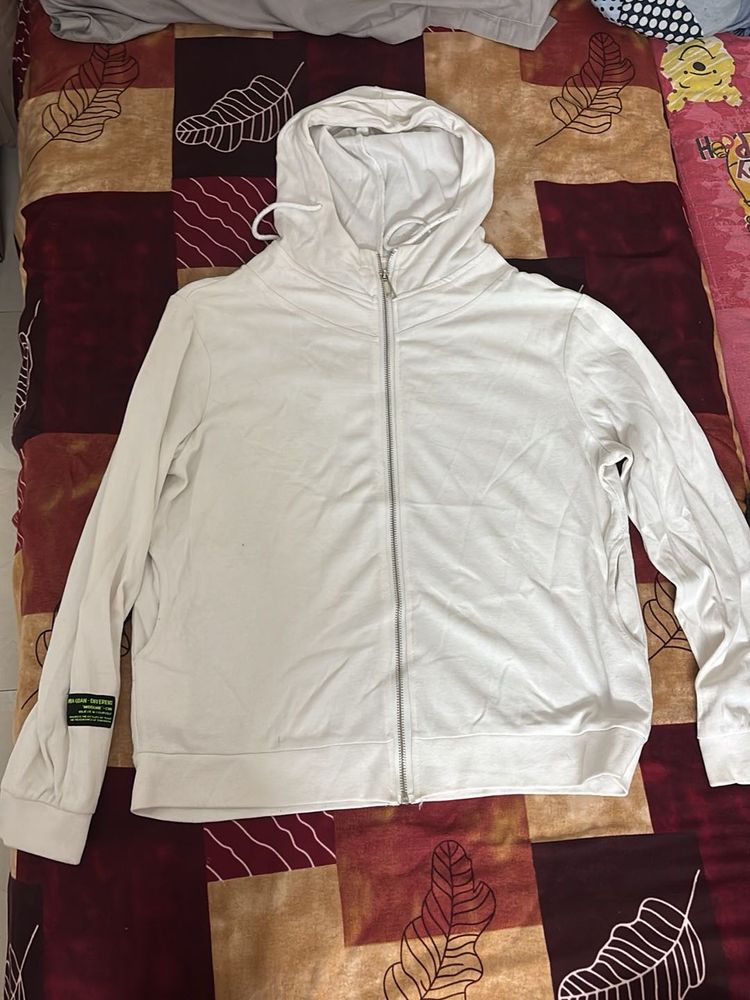 Men's White Full Zip Hoodie
