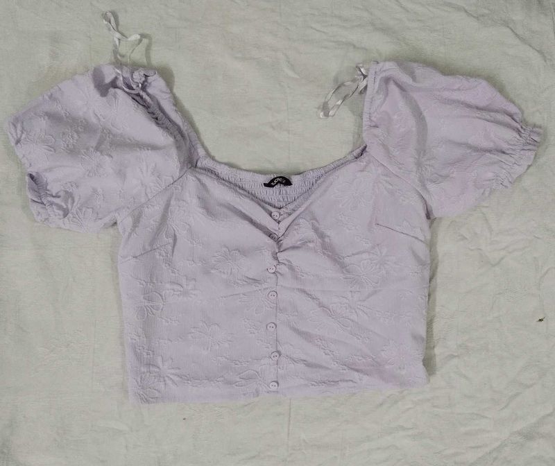 Lilac Puff Sleeve Button-Up Top