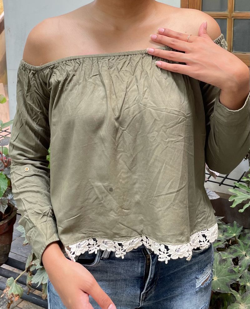 Off Shoulder Olive Green Top With bottom Lace