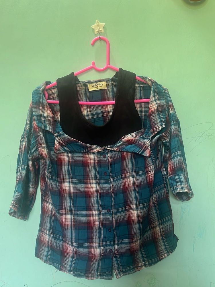 Stylish Plaid Button-Up Shirt ( Lee copper )
