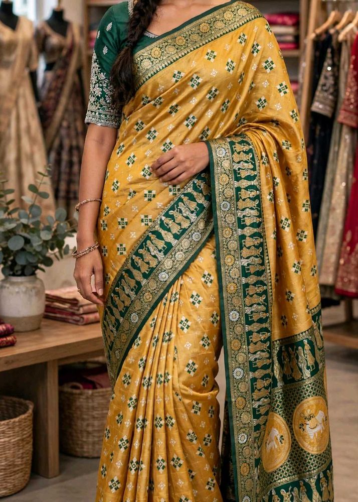 Elegant Yellow &amp; Green Saree