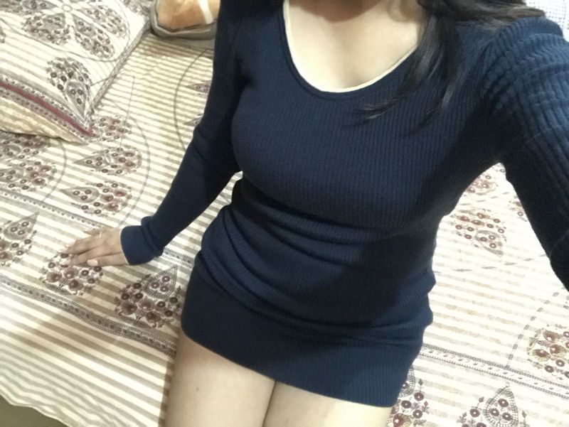 Navy Blue Ribbed Knit Top