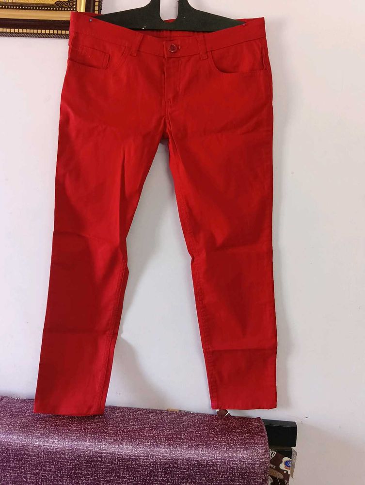 Very aesthetic Vibrant Red Slim Fit Pants