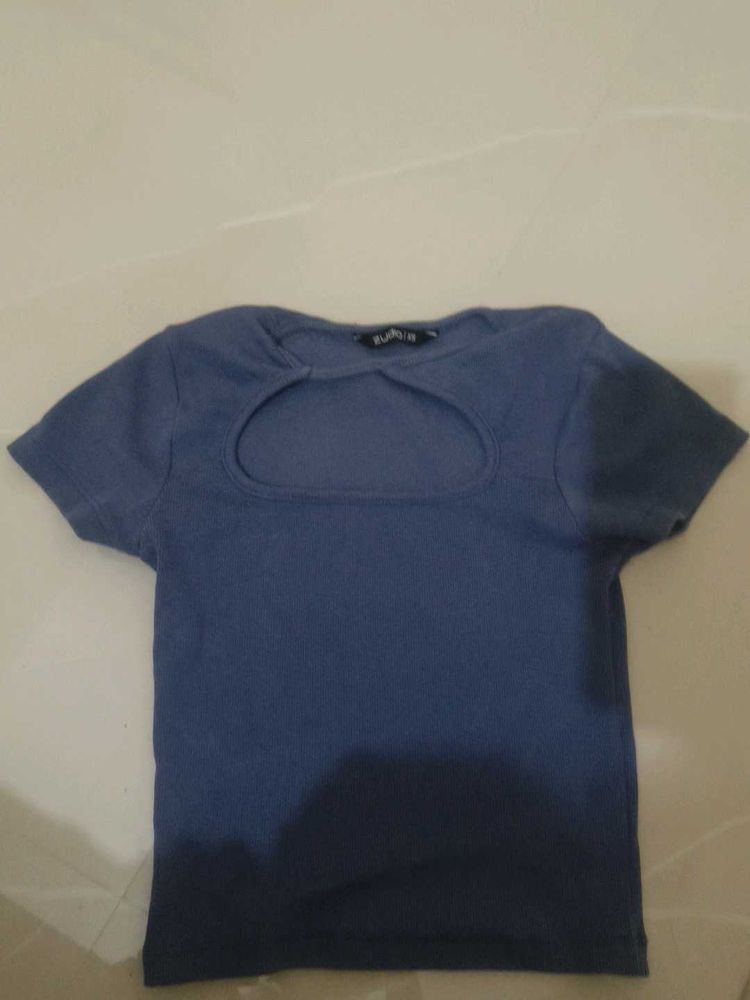 Blue Cut-out Crop Top