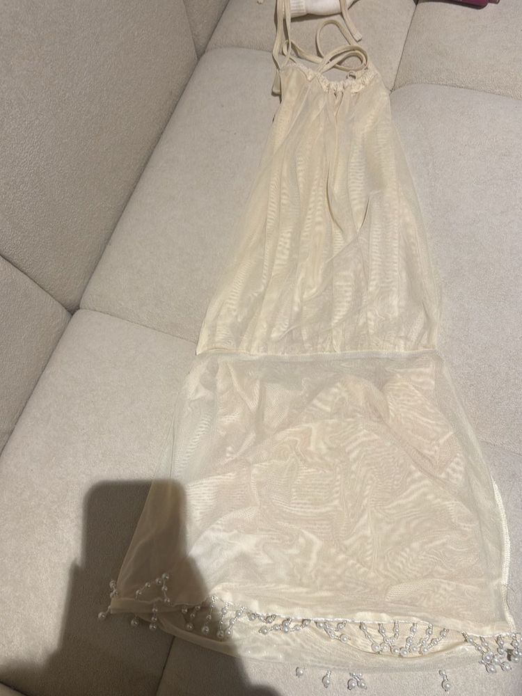 Pearl Embellished backless mini Dress