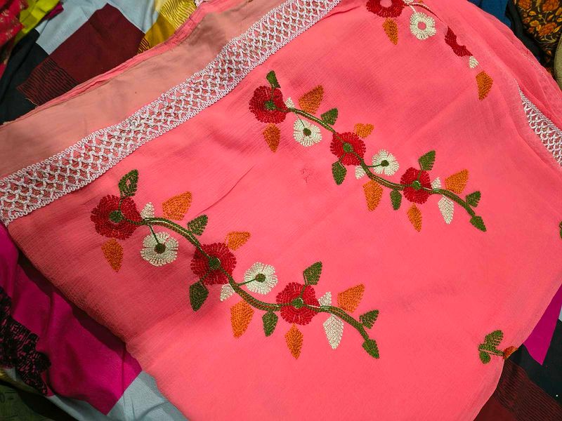 Embroidered Peach Saree